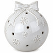 White ceramic Christmas bauble with bow and snowflake detail - small detail