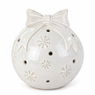 White ceramic Christmas bauble with bow and snowflake detail - small studio
