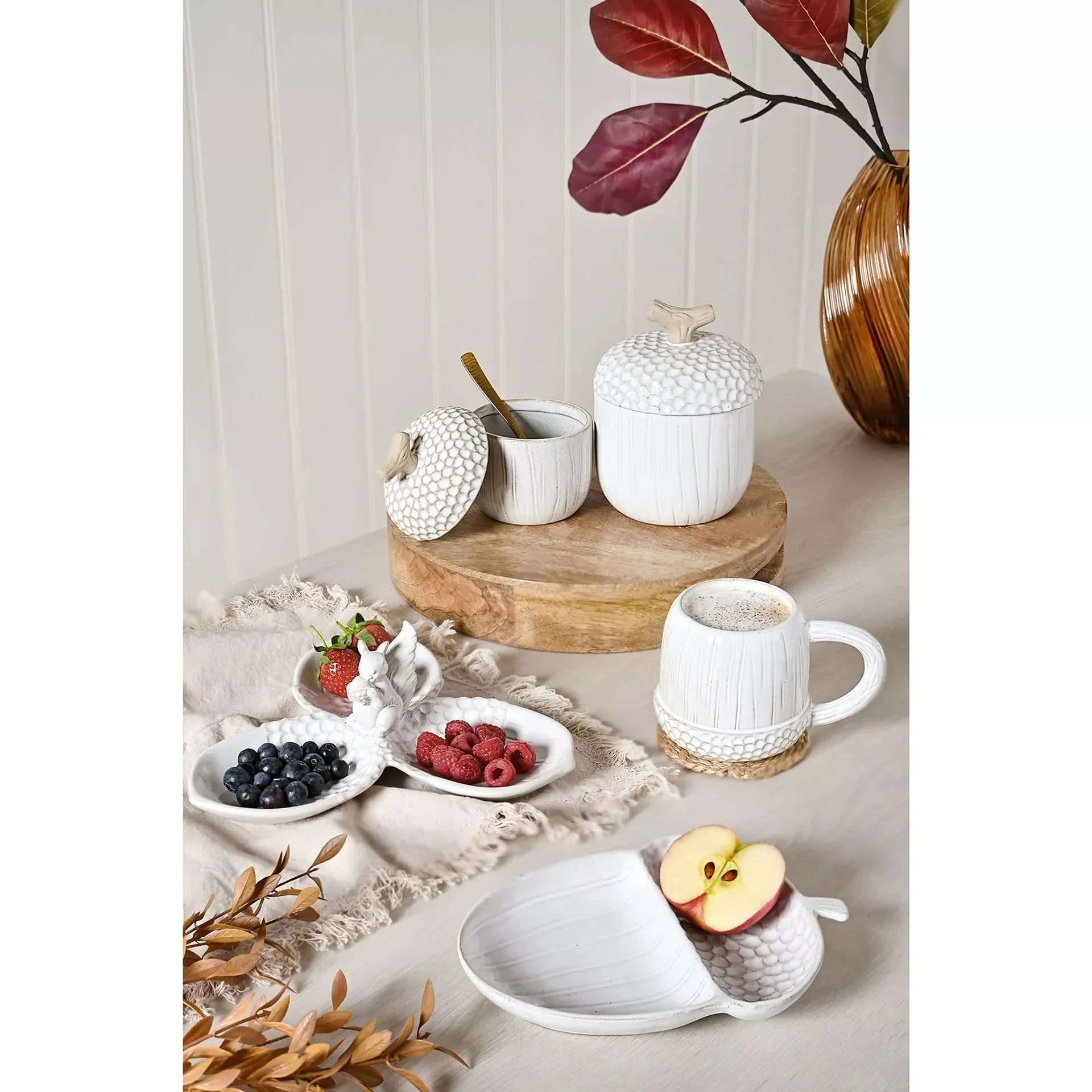 White Ceramic Acorn Plate - Seasonal Decor - AutumnSeasonal Decor - Autumn - Lulu Loves Home