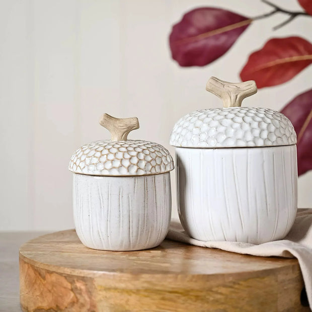White Ceramic Acorn Storage Jar - Seasonal Decor - AutumnSeasonal Decor - Autumn - Lulu Loves Home