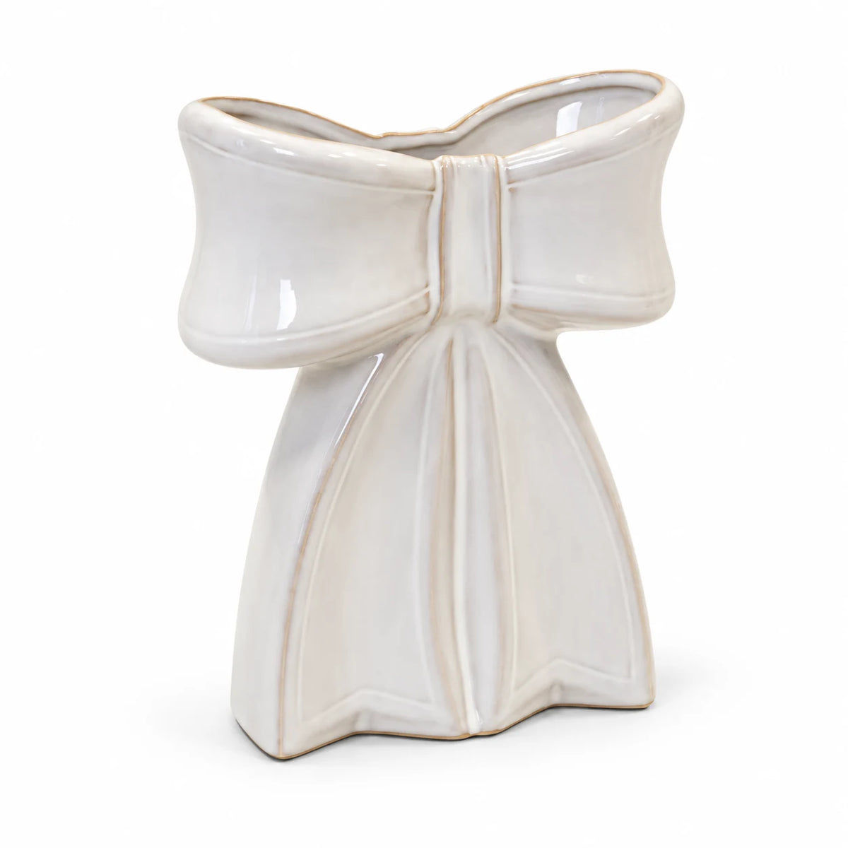 Large white ceramic bow vase, complete empty product on a white background