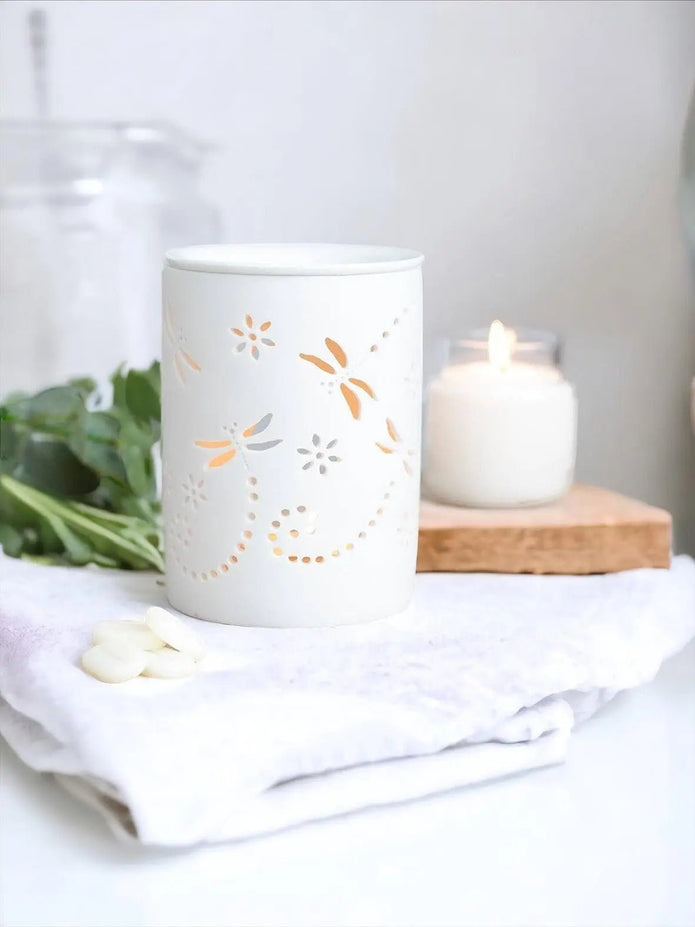 White Ceramic Dragonfly Oil Burner and Wax Warmer - Wax Melt BurnersWax Melt Burners - Lulu Loves Home