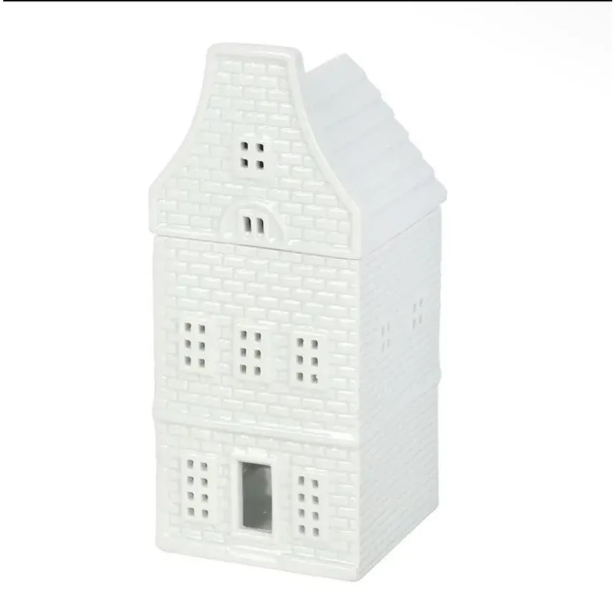 White Ceramic Dutch House Wax Melt Oil Burner, white Dutch house wax burner with its roof in place