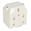 White Ceramic House Wax Melt Oil Burner, three-quarter view of the cream-white house and removable roof against white.