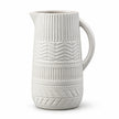 White Ceramic Jug Large, full product on white showing ribbed and chevron bands and curved handle.