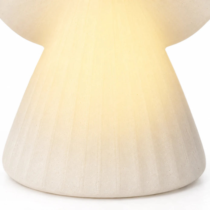 Close-up of subtle vertical ceramic texture on gown on White Ceramic LED Light Up Angel.