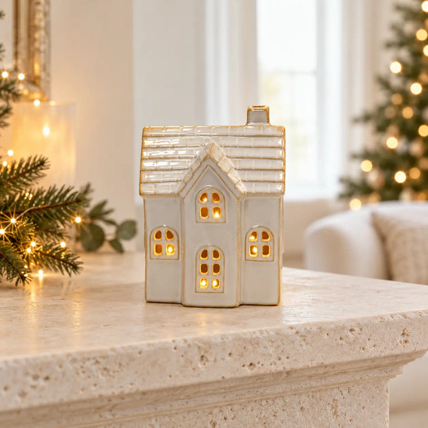 Satchville white ceramic Christmas LED house with arched windows