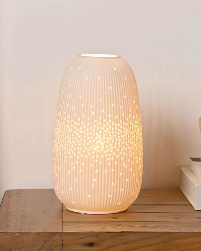 White Ceramic Loire Ribbed Straight Table Lamp - LightingLighting - Lulu Loves Home
