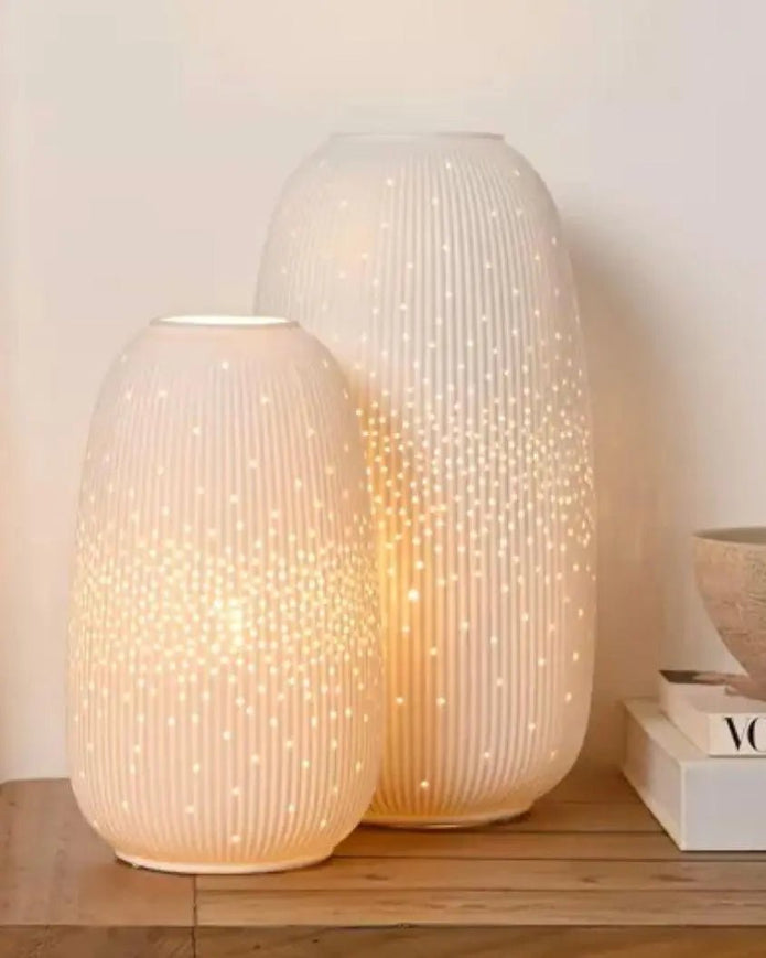 White Ceramic Loire Ribbed Straight Table Lamp - LightingLighting - Lulu Loves Home