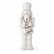 33cm large white glazed ceramic nutcracker drummer shown in full against a white studio background