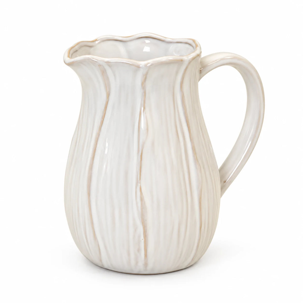 White Ceramic Petal Jug - Large, empty on a white background