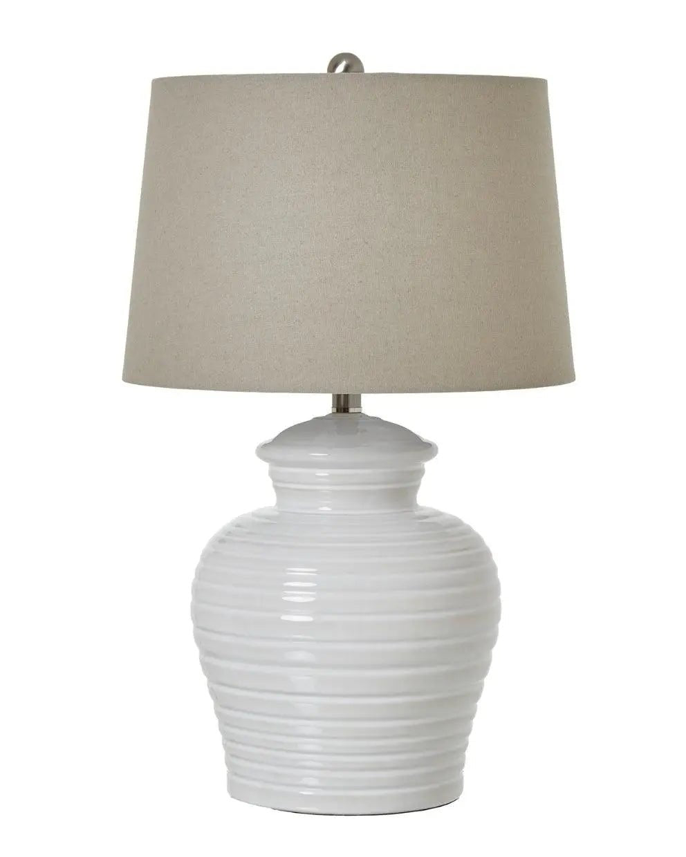 White Ceramic Pot Lamp With Linen Shade - LightingLighting - Lulu Loves Home