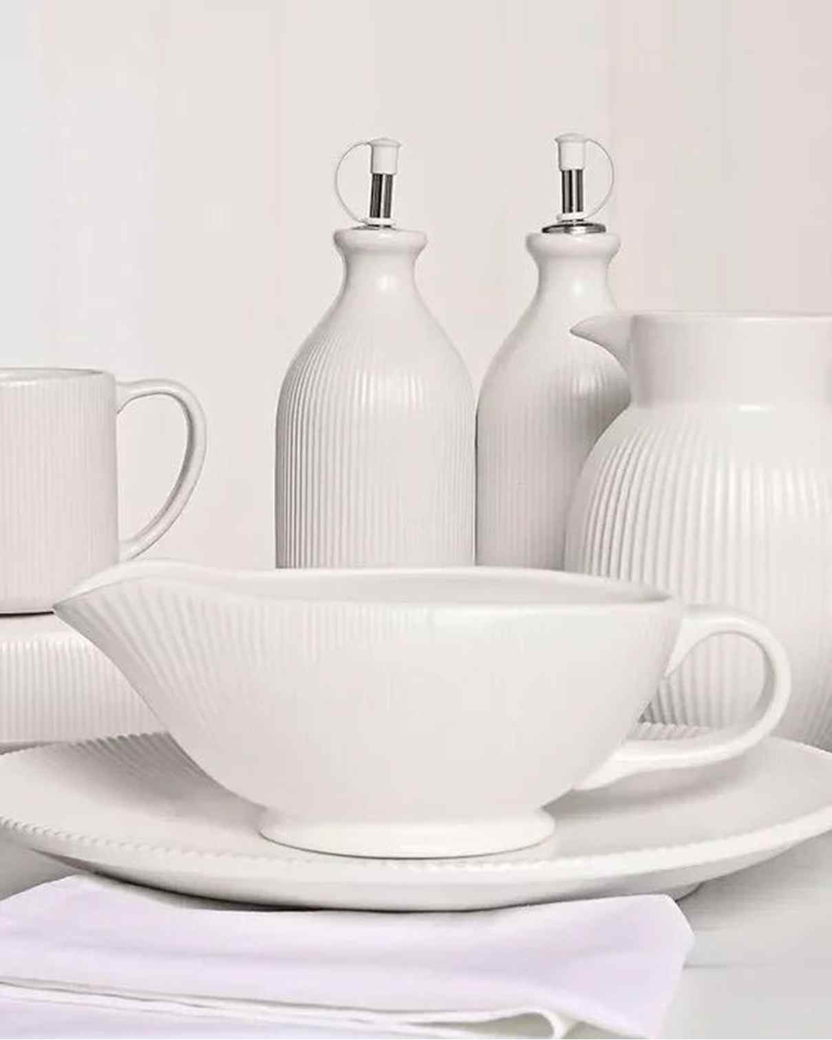 White Ceramic Ribbed Gravy Boat - Kitchen & DiningKitchen & Dining - Lulu Loves Home