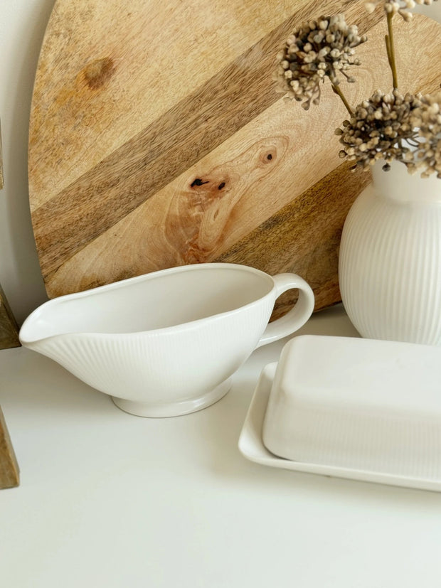 White Ceramic Ribbed Gravy Boat - Kitchen & DiningKitchen & Dining - Lulu Loves Home