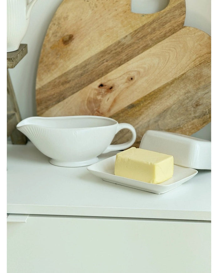 White Ceramic Ribbed Gravy Boat - Kitchen & DiningKitchen & Dining - Lulu Loves Home