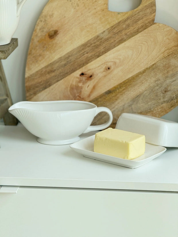 White Ceramic Ribbed Gravy Boat - Kitchen & DiningKitchen & Dining - Lulu Loves Home