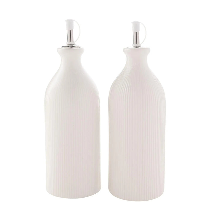 White Ceramic Ribbed Oil Bottle - Kitchen & DiningKitchen & Dining - Lulu Loves Home