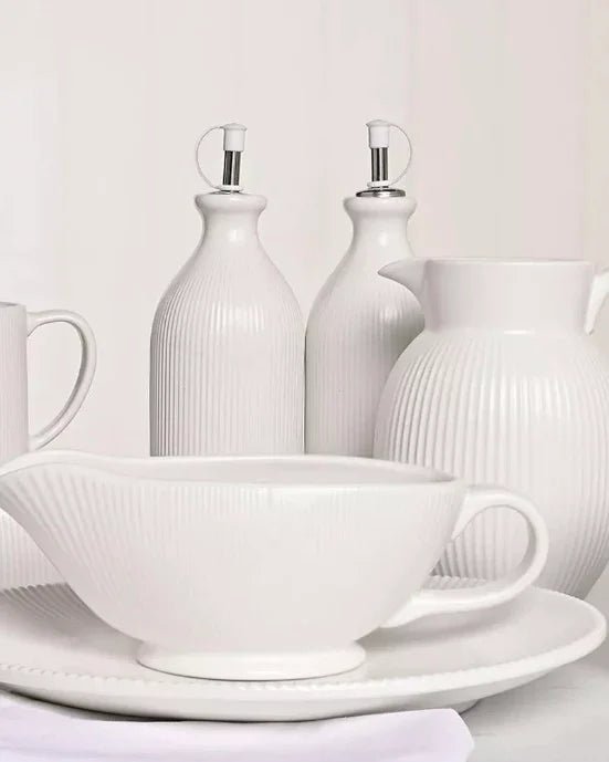 White Ceramic Ribbed Oil Bottle - Kitchen & DiningKitchen & Dining - Lulu Loves Home