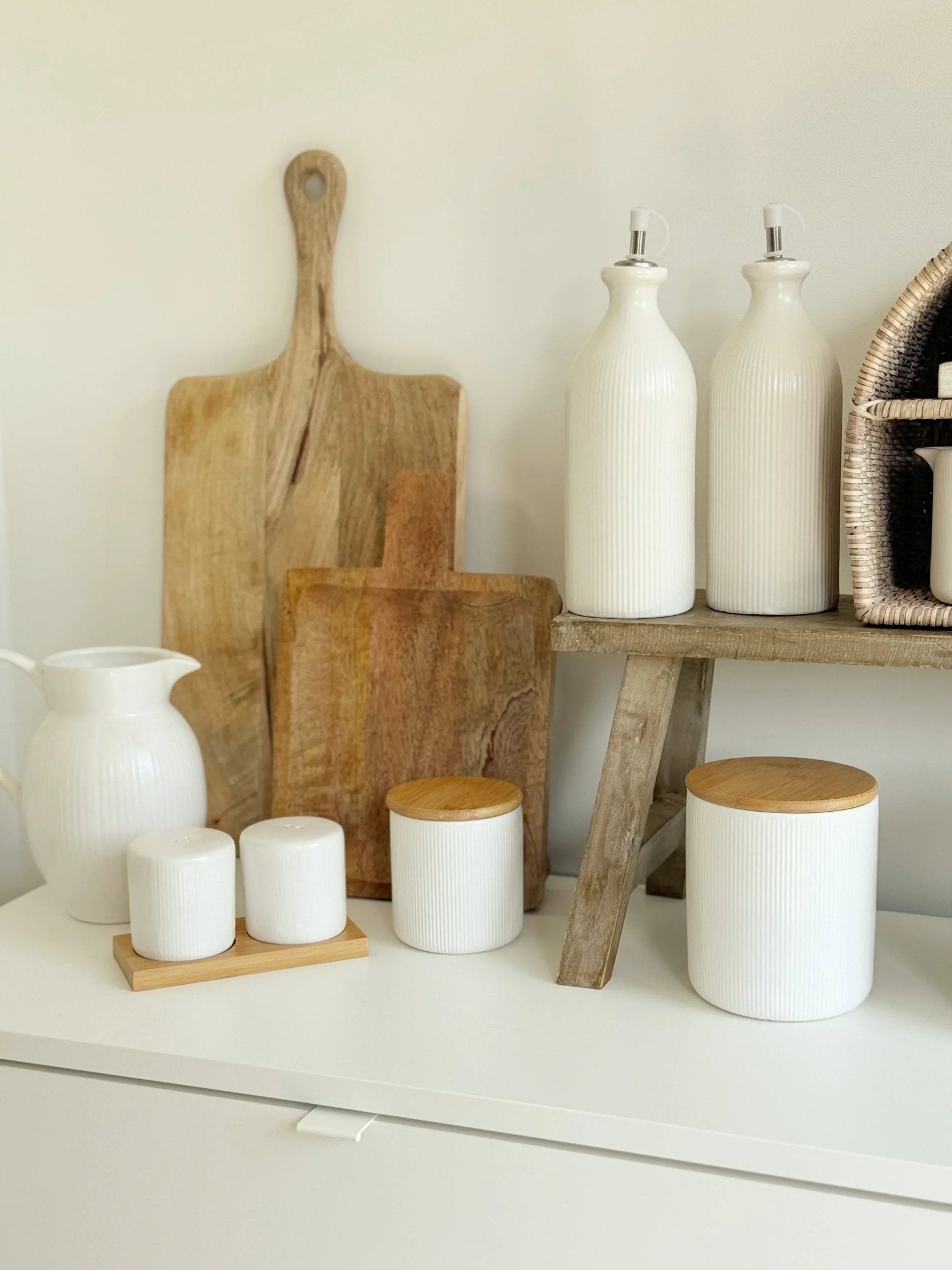 White Ceramic Ribbed Oil Bottle - Kitchen & DiningKitchen & Dining - Lulu Loves Home