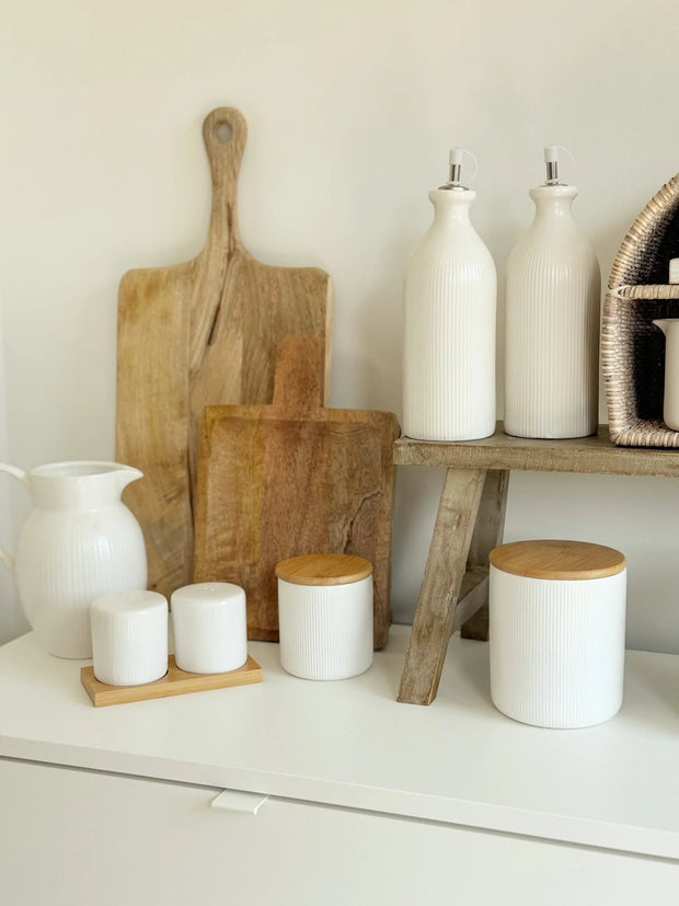 White Ceramic Ribbed Oil Bottle - Kitchen & DiningKitchen & Dining - Lulu Loves Home