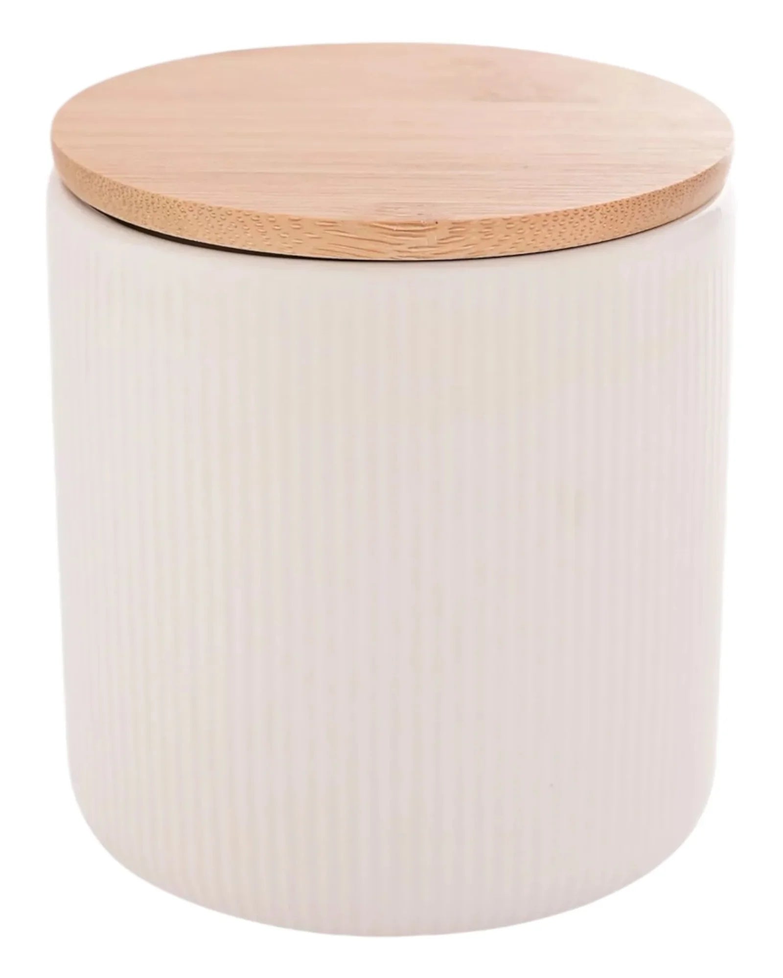 White Ceramic Ribbed Storage Jar with Wooden Lid - Kitchen & DiningKitchen & Dining - Lulu Loves Home