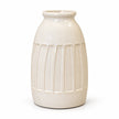 Medium white ceramic ribbed vase by Satchville, featuring a smooth, glossy finish and modern ribbed design.
