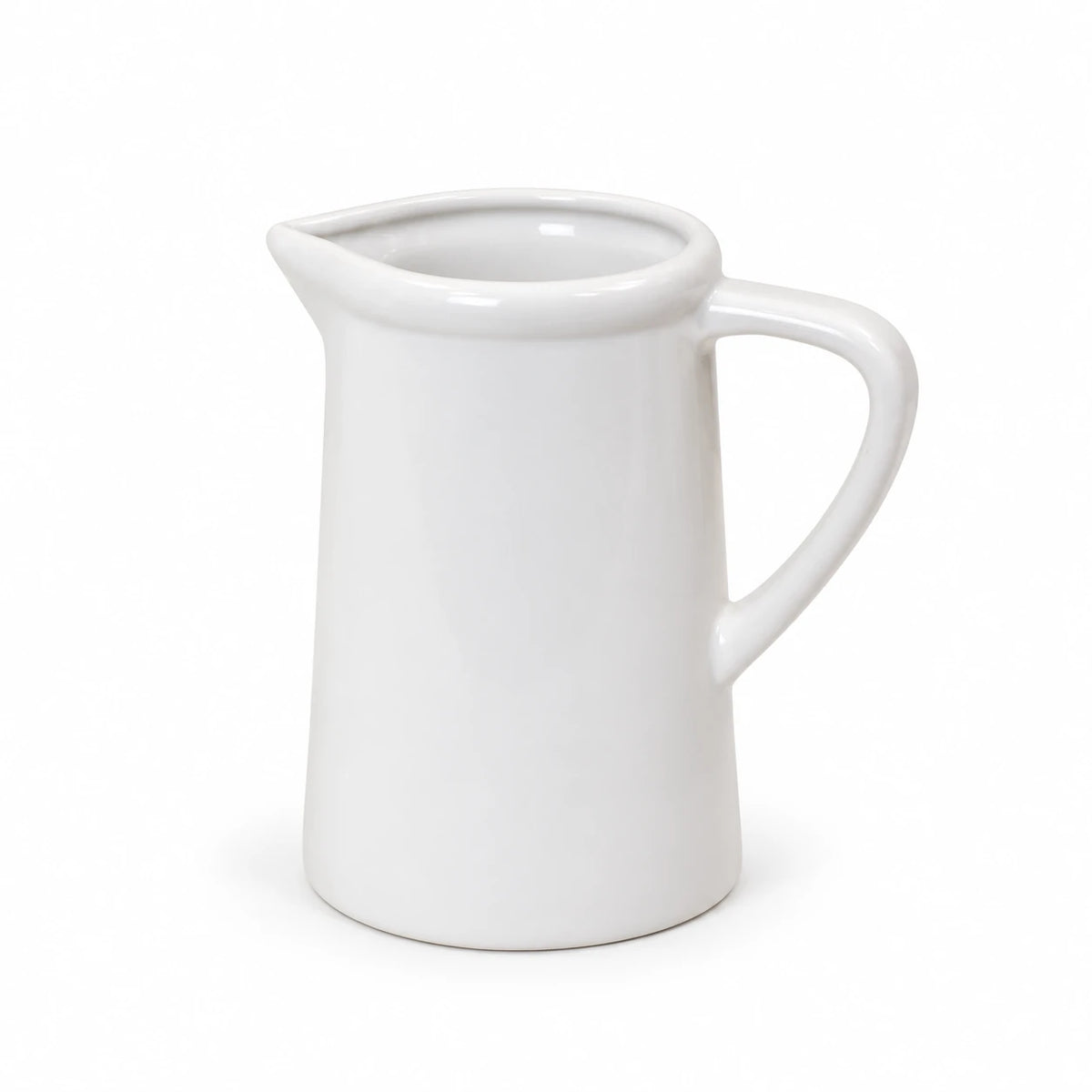 White ceramic small flower jug vase by Satchville with a smooth finish, perfect for floral arrangements or decorative display.