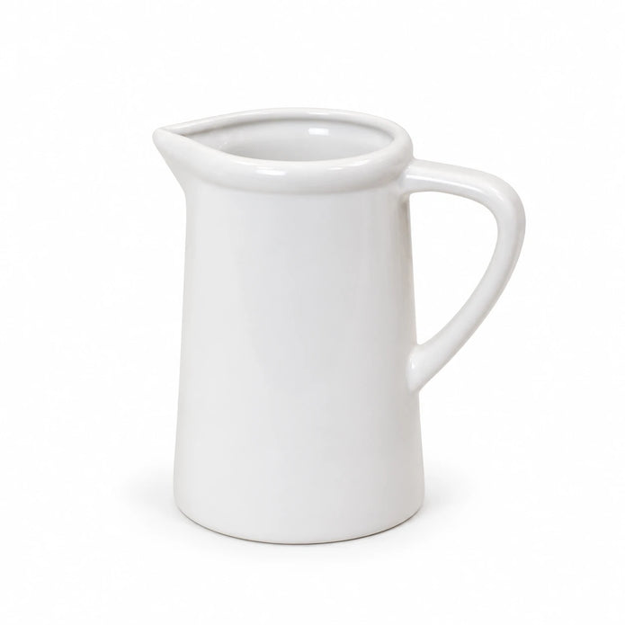 White ceramic small flower jug vase by Satchville with a smooth finish, perfect for floral arrangements or decorative display.