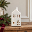 Satchville large white ceramic house tealight candle holder, 17cm Christmas decoration
