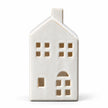 Satchville large white ceramic house tealight candle holder for Christmas, 17cm, on a white background