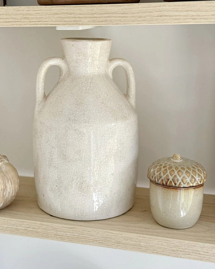 White Ceramic Vase Double Handled Tall Vase - VasesVases - Lulu Loves Home