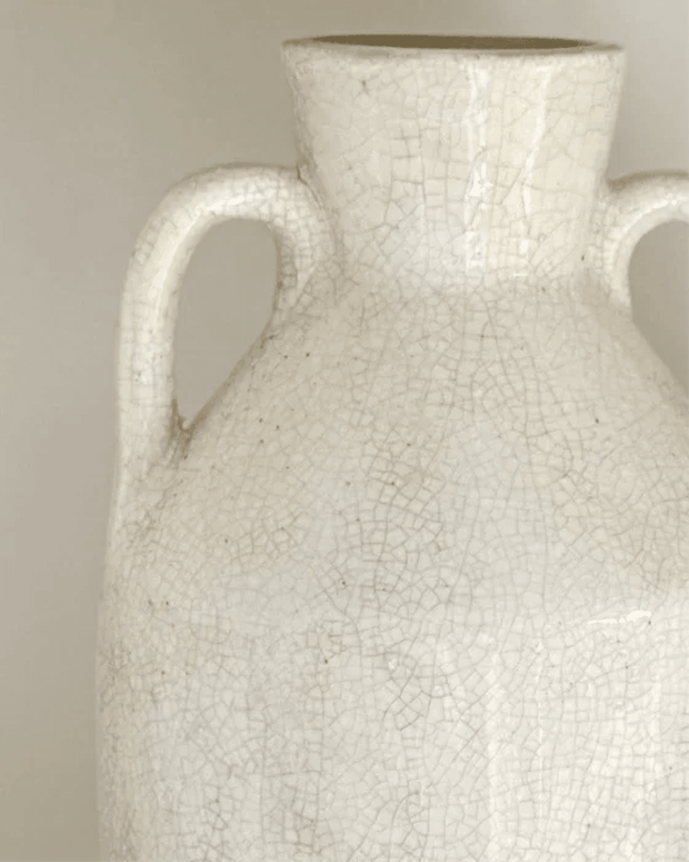 White Ceramic Vase Double Handled Tall Vase - VasesVases - Lulu Loves Home