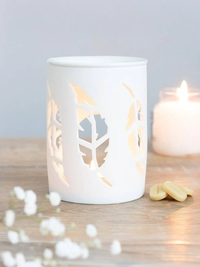 White Feather Cut Out Oil Burner and Wax Warmer - Wax Melt BurnersWax Melt Burners - Lulu Loves Home