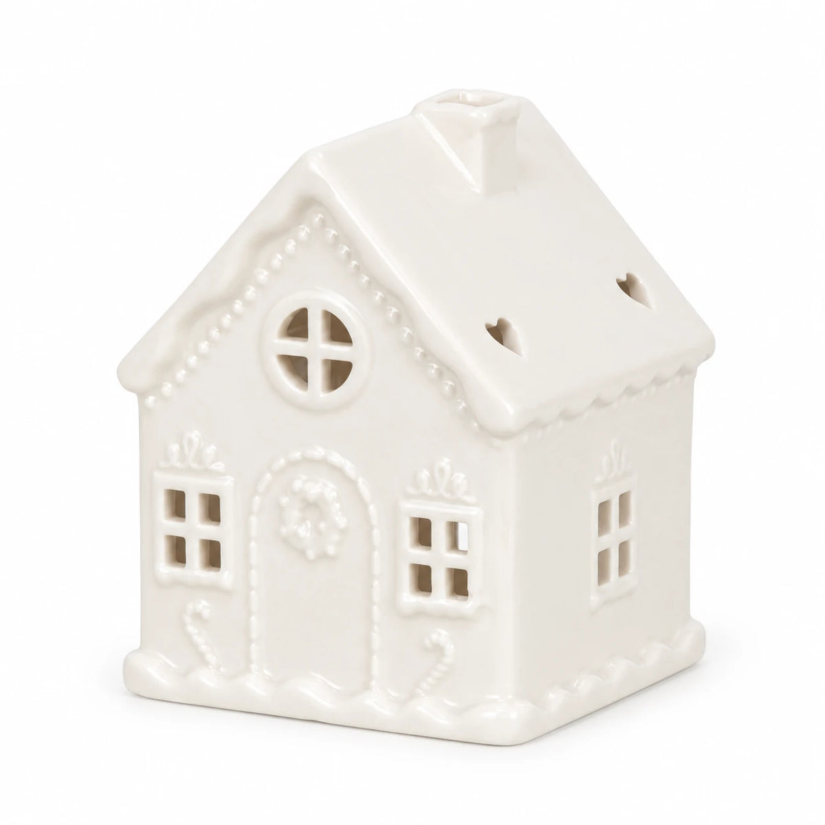 White Christmas gingerbread house tealight candle holder by Something Different Wholesale
