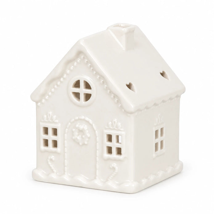 White Christmas gingerbread house tealight candle holder by Something Different Wholesale