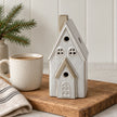 Satchville white glazed ceramic Christmas house with light-up LED windows, 17cm tall