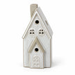 Satchville white glazed ceramic LED Christmas house light, 17cm, on a white studio background