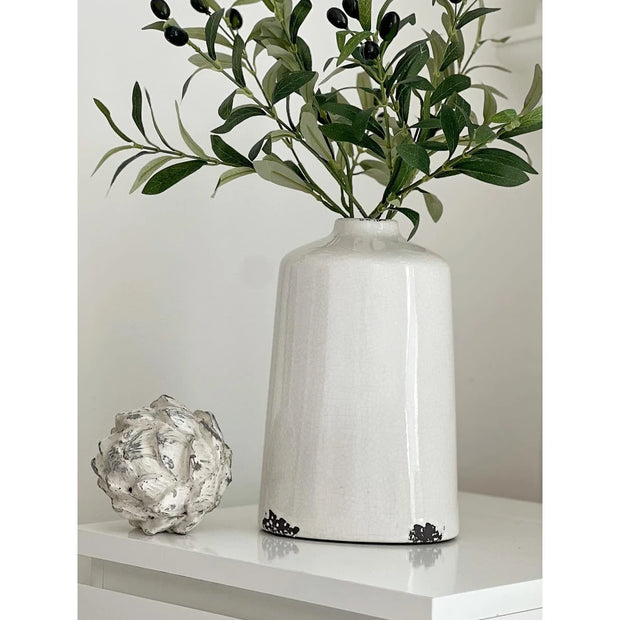 White glazed Liv vase by Hill Interiors, featuring a sleek, modern ceramic design with a glossy finish and elegant shape.