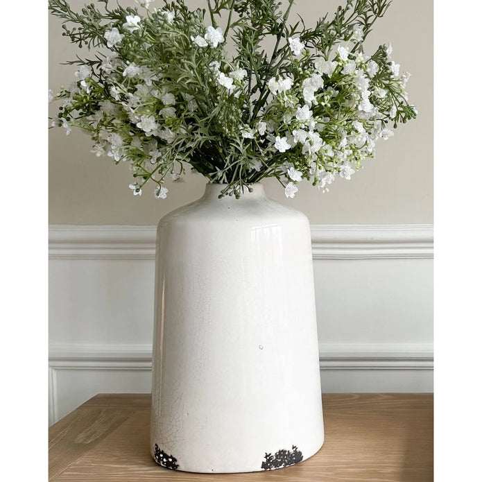 White glazed Liv vase by Hill Interiors, showcasing a sleek, modern ceramic vase with smooth white glaze finish.