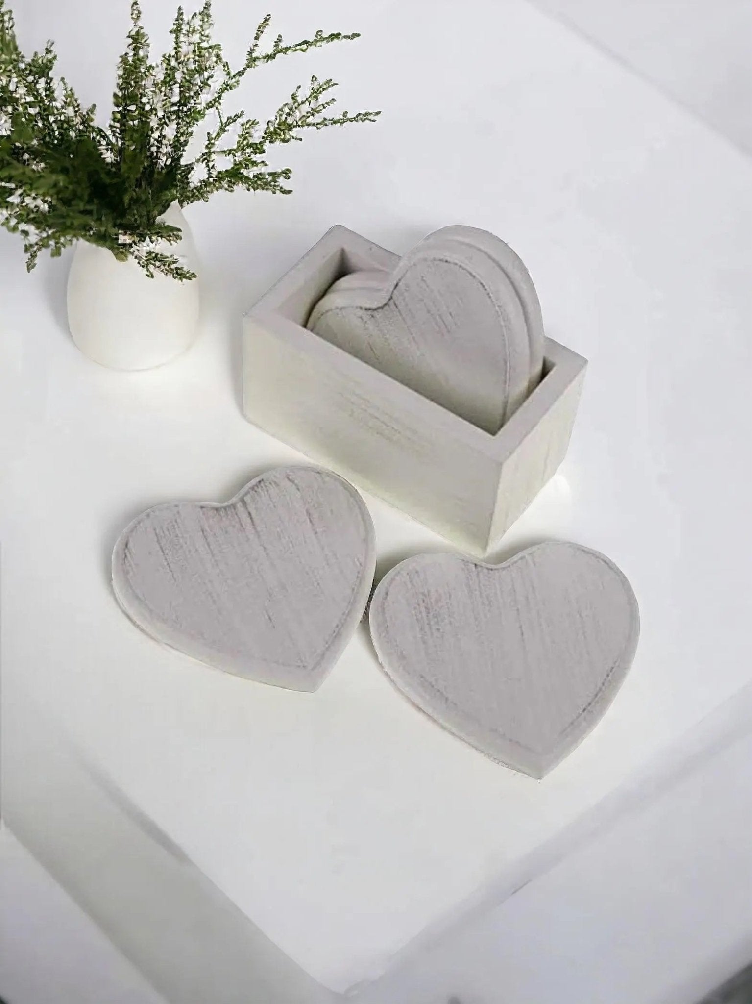 White Heart - Shaped Drinks Coasters – Set of Four in Holder - Kitchen & DiningKitchen & Dining - Lulu Loves Home