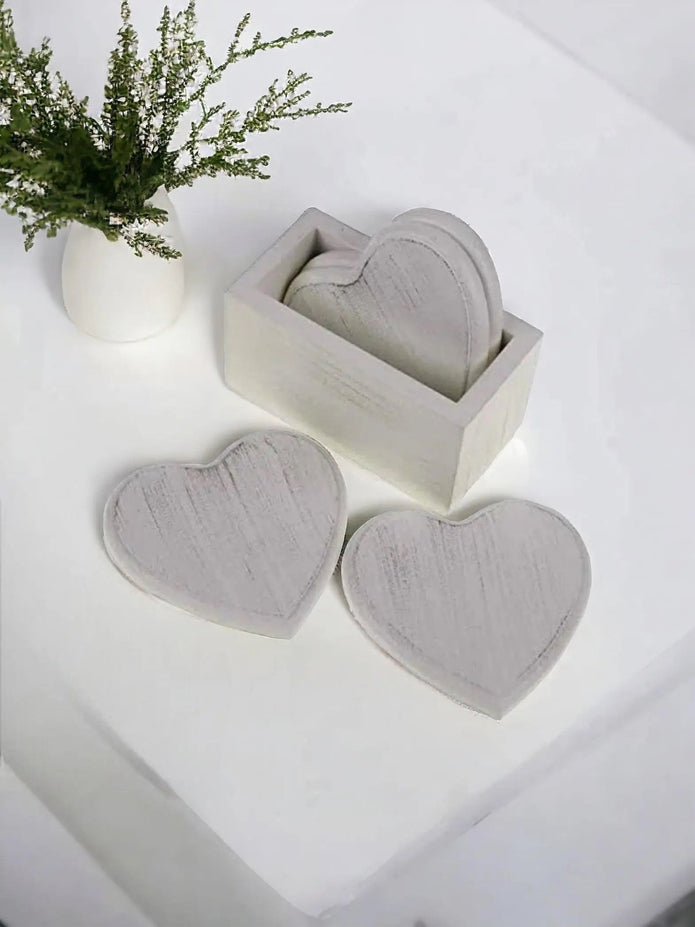 White Heart - Shaped Drinks Coasters – Set of Four in Holder - Kitchen & DiningKitchen & Dining - Lulu Loves Home
