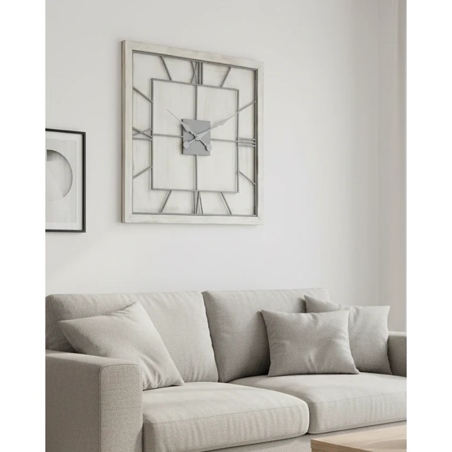White large square wooden Williston wall clock by Hill Interiors, featuring a minimalist design and natural wood finish.