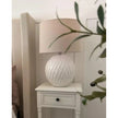 White lattice ceramic lamp by Hill Interiors, 60cm tall, showcasing intricate lattice design, ideal for stylish lighting decor.
