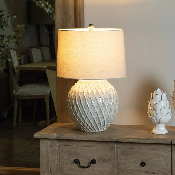 White Lattice Ceramic Table Lamp - PRE ORDER SIX WEEK DELIVERY - LightingLighting - Lulu Loves Home