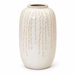 Large warm white ceramic leaf vase, 29cm tall, complete empty vase on a white studio background.