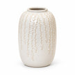 Medium warm white ceramic leaf vase, 24cm tall, complete empty vase on a white studio background.