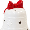 Satchville white Christmas LED bell with red bow detail