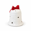 Satchville white Christmas LED light-up bell with red bow on white background