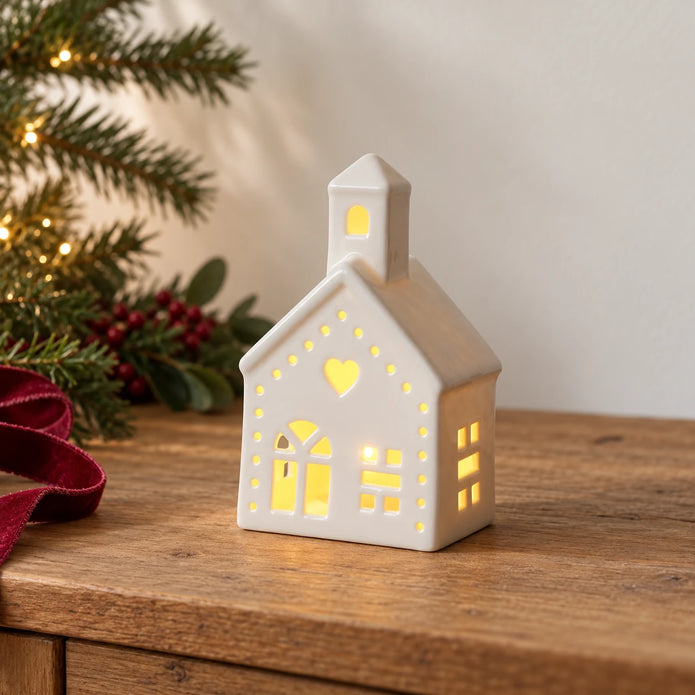 White Light Up LED Christmas Church by Gainsborough Giftware x Portland Living