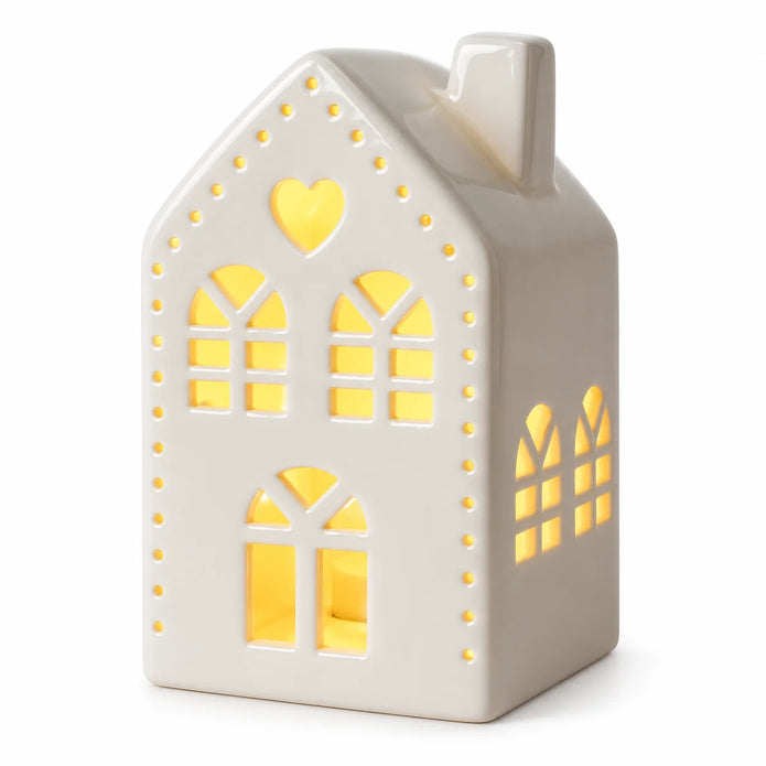 White large LED Christmas house with heart detail by Gainsborough Giftware x Portland Living